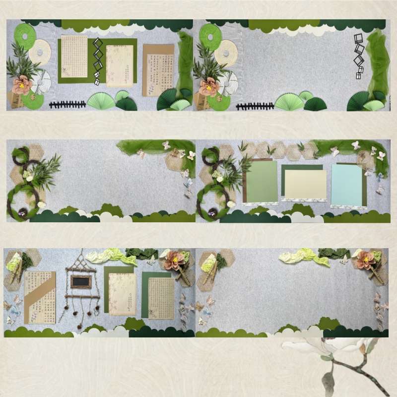 小学幼儿园春天绿色系国风新中式主题文化黑板报材料套餐装饰墙贴