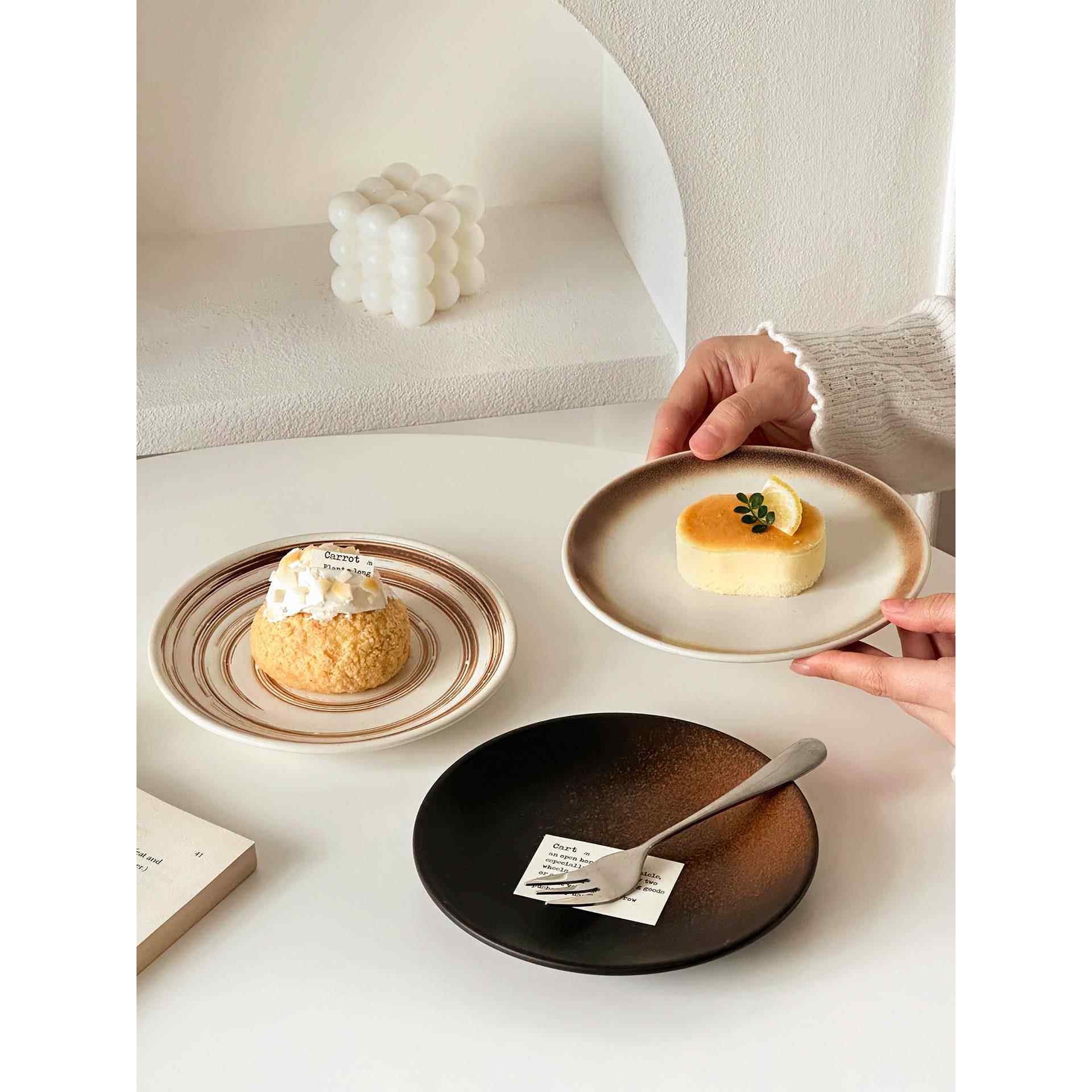 日式覆古陶瓷盘高级感家用蛋糕甜品盘点心盘西餐牛排意面盘餐盘,餐饮具,盘,淘宝优惠券,粉丝福利购,淘宝优惠卷