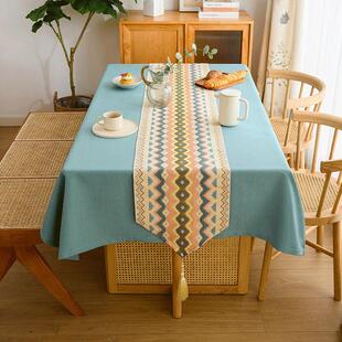 新中式复古桌布桌旗套装北欧现代简约棉麻长方形餐桌布客厅茶几布