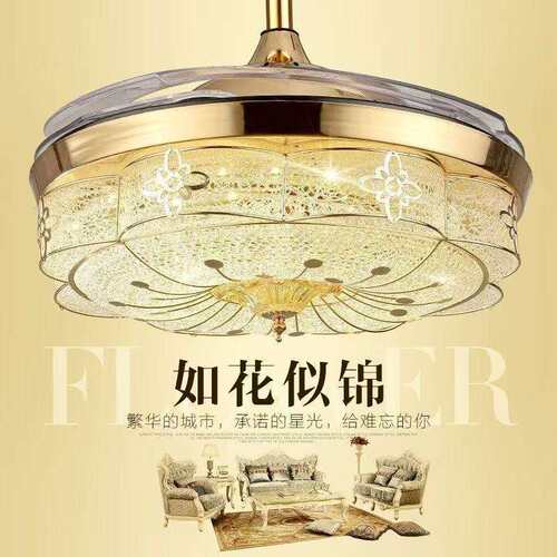 轻奢水晶吊扇灯客厅隐形风扇灯北欧吊扇灯餐厅卧室家用led风扇灯