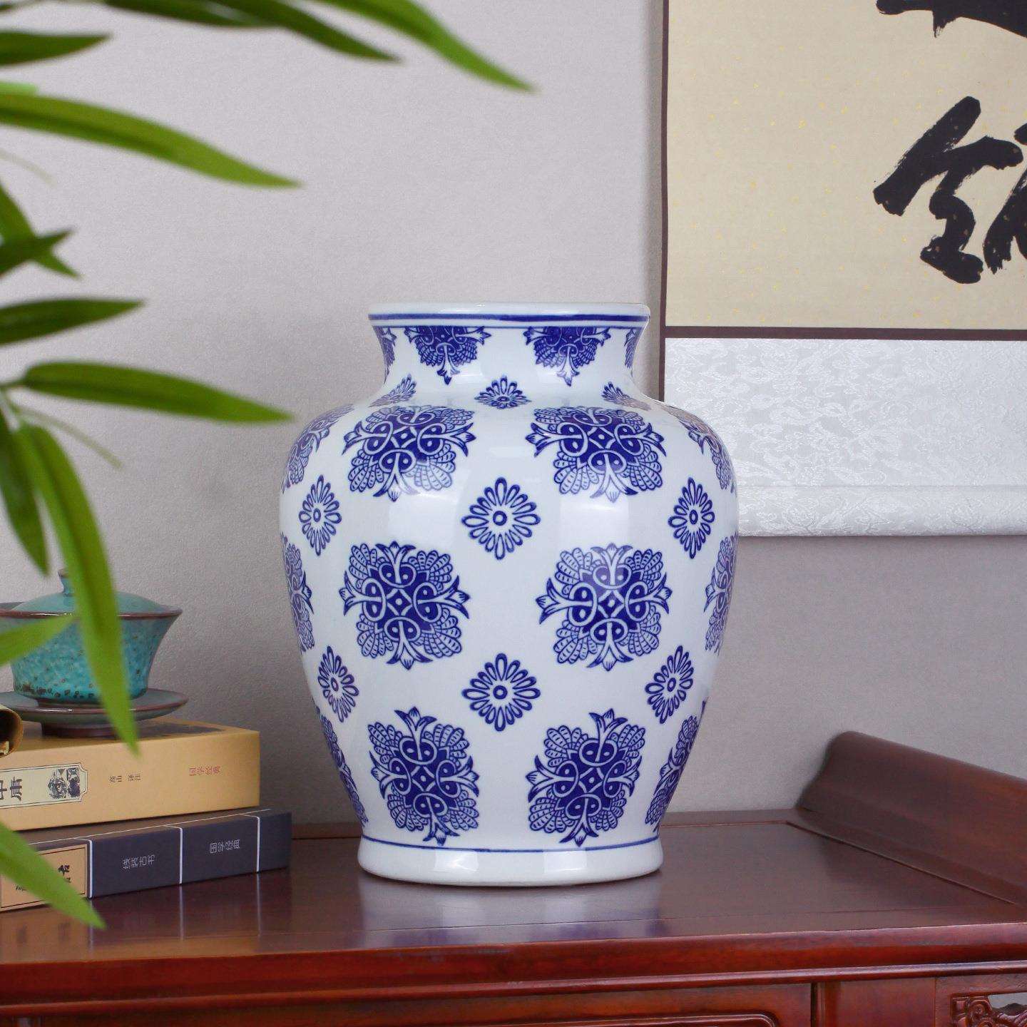 陶瓷花瓶青花瓷角花酒坛新中式工艺品花瓶陶瓷高级景德镇花瓶摆件