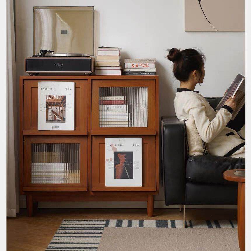 简约复古实木书柜客厅沙发边柜杂志柜卧室收纳柜储物柜厨房餐台柜