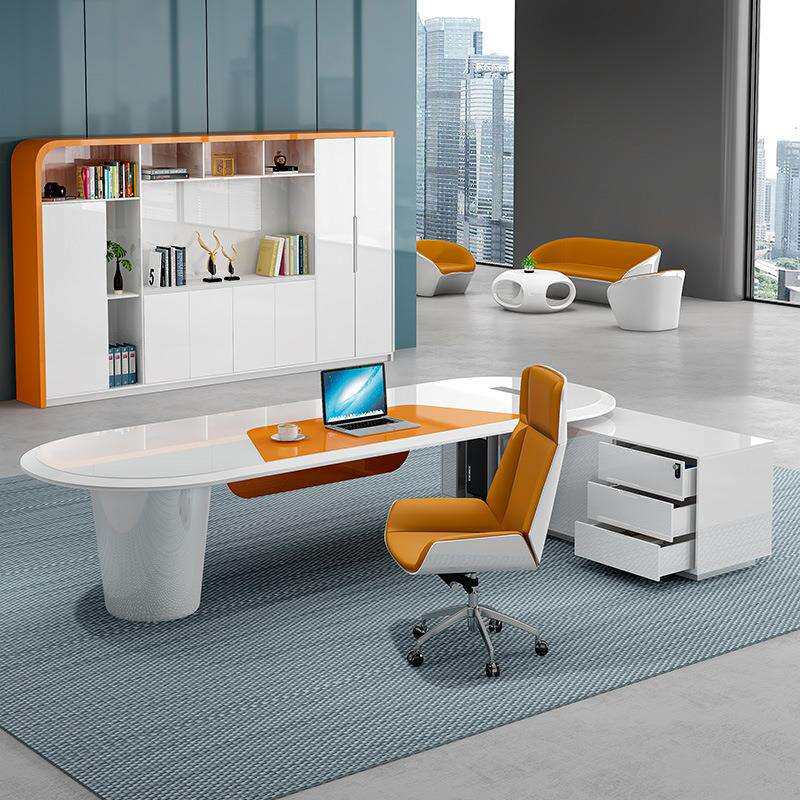 烤漆老板桌办公桌简约现代大班台白色办公室经理桌总裁桌椅