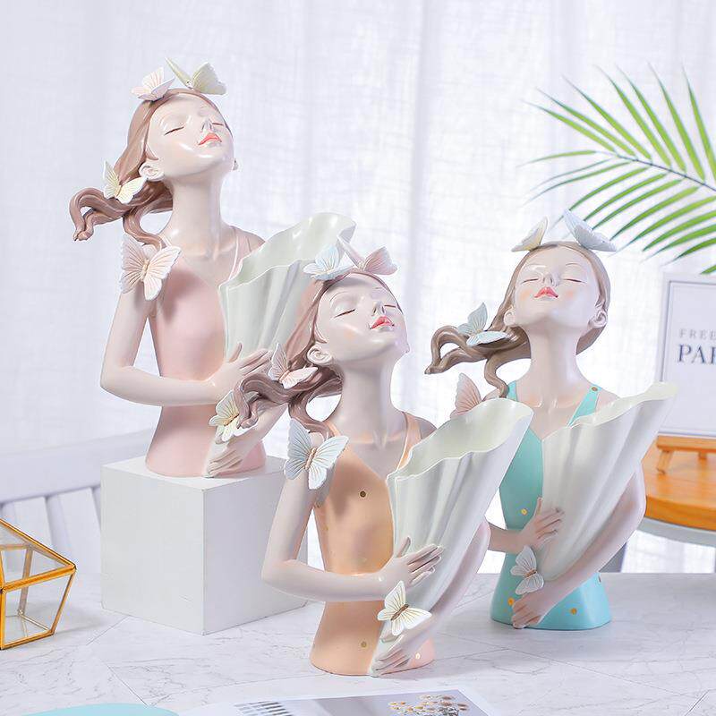 小清新蝴蝶女孩捧花抱花插树脂工艺品摆件客厅茶几电视柜卧室装饰