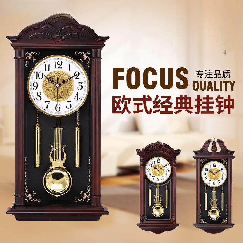 致别致中摆式挂钟客厅实木石英钟欧XUW式精创意复古静音仿摆钟摇