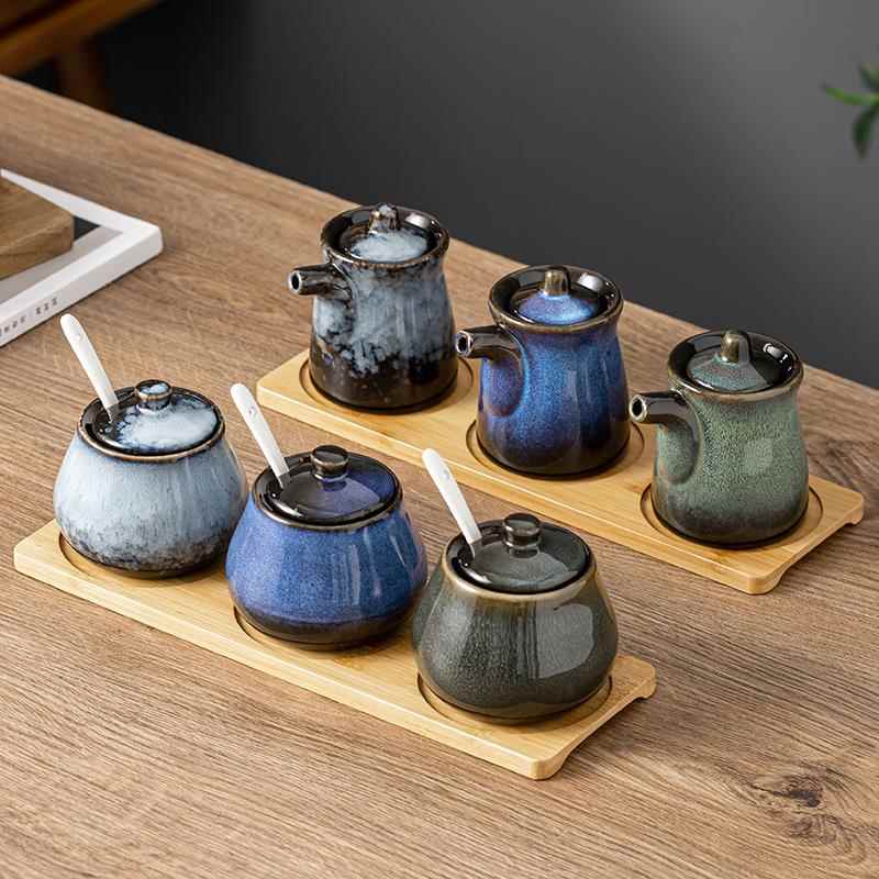 陶瓷调味罐带盖套装家用商用厨房餐厅油壶醋壶盐罐辣椒罐酱油瓶