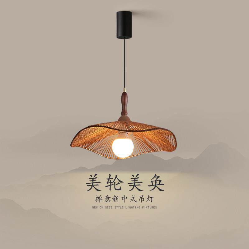 饭厅吊灯新中式侘寂风复古胡桃木色吧台灯中古风可升降调节饭厅灯