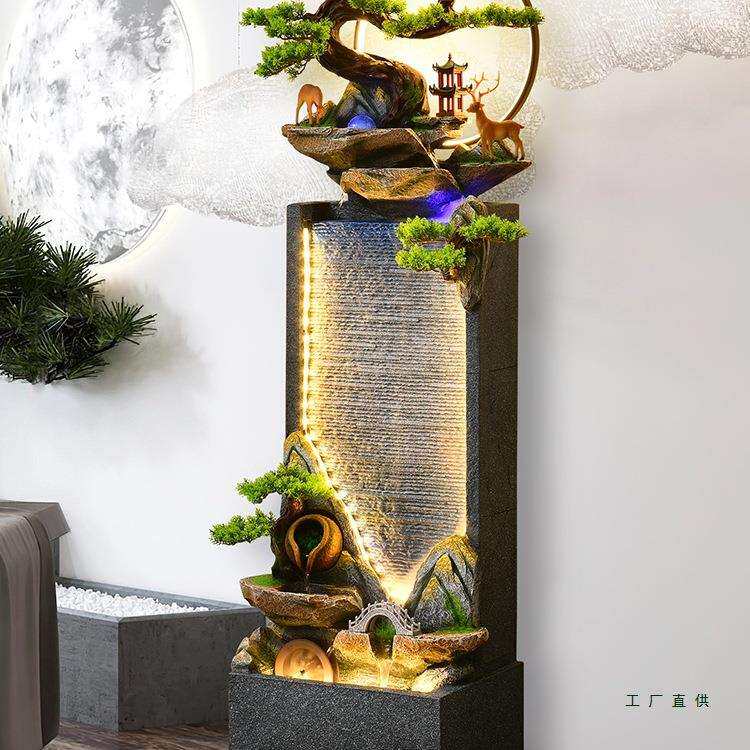 装新中式环高山流F97MTMHS水生财山水假摆件循水幕墙客厅饰山喷泉
