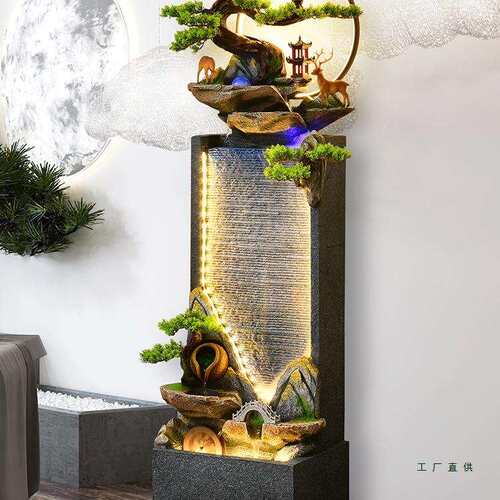 装新中式环高山流F97MTMHS水生财山水假摆件循水幕墙客厅饰山喷泉