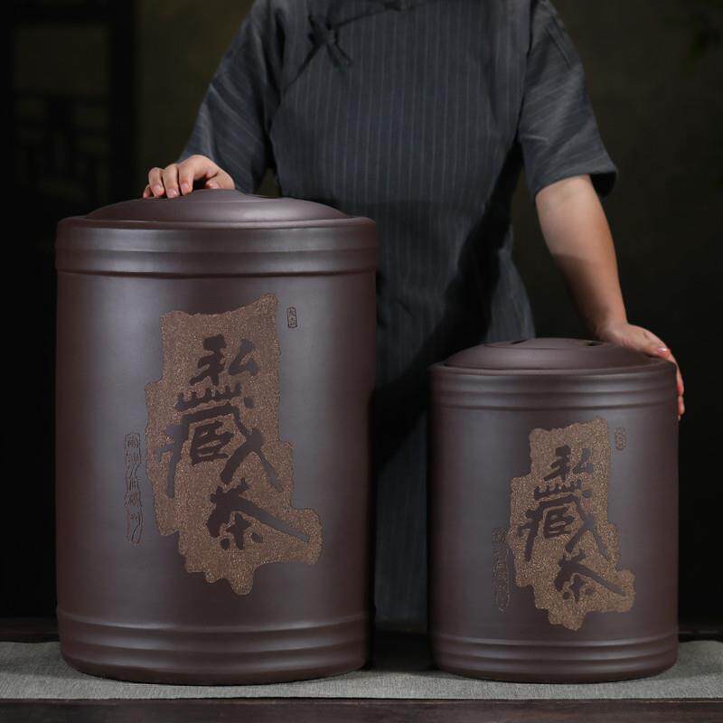 宜兴大号紫砂茶叶罐特大号茶缸密封防潮普洱茶饼散茶储存大码陶罐