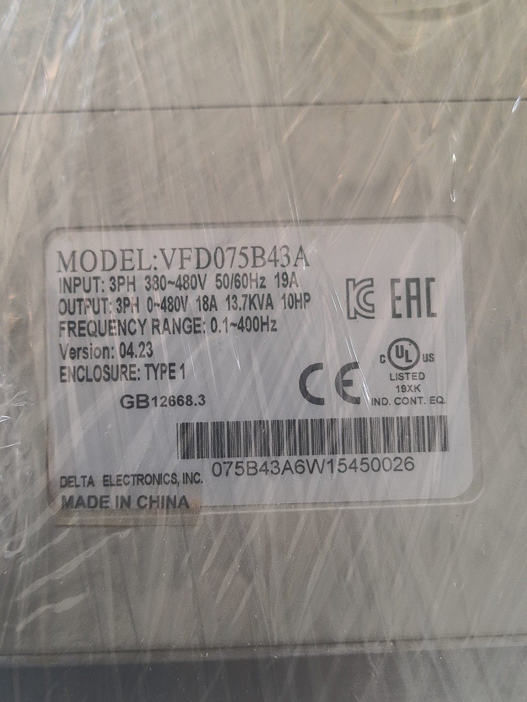 台达B系列变频器VFD075B43A  功能正常