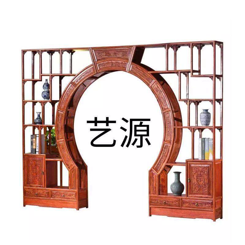 仿古月洞门博古架新中式隔断圆拱门实木玄关展示多宝阁定制月亮门