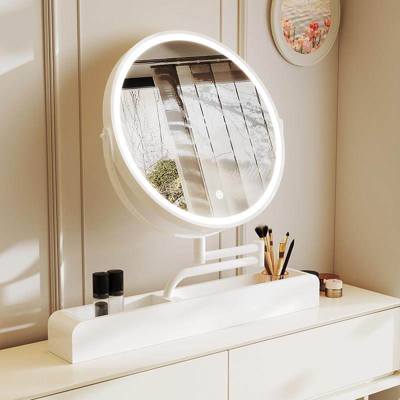 化妆桌桌面台式化妆镜化妆镜储物收纳镜子圆形旋转立式镜美妆卧室