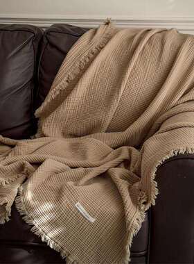 1A流苏毯子EX250630纯棉类纱布毯子全00棉毛毯复古沙发午睡盖毯绒