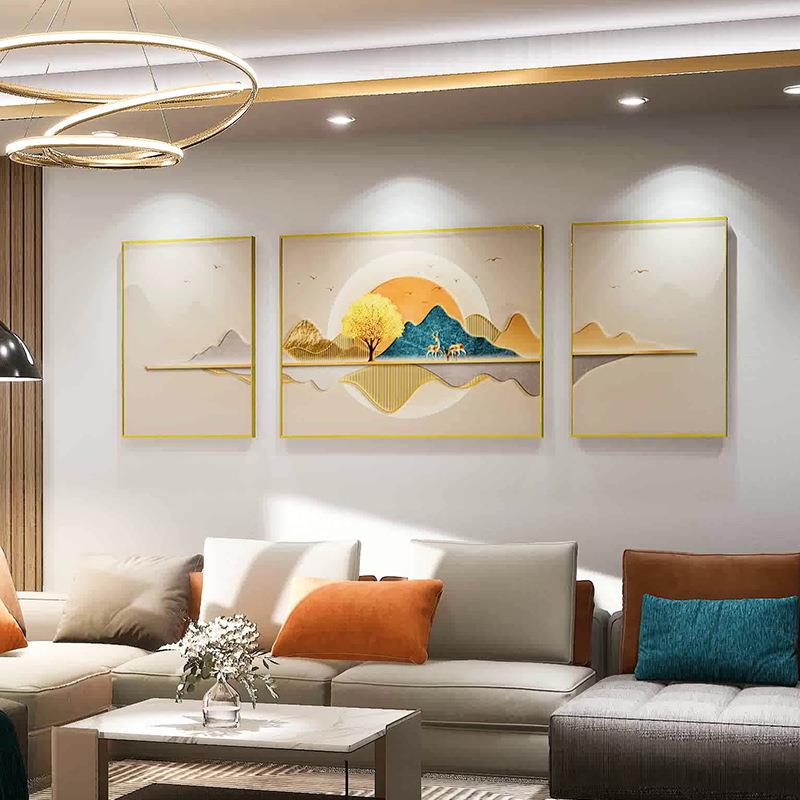 新款直销福禄客厅挂画轻奢沙发背景墙装饰画背有靠山现代三联画发