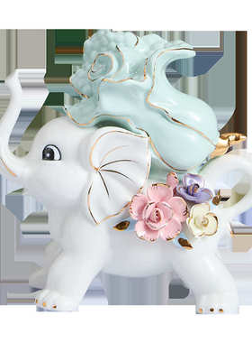 创意家居客厅陶瓷招财大象现代轻奢高端电视柜酒柜玄关摆件装饰品