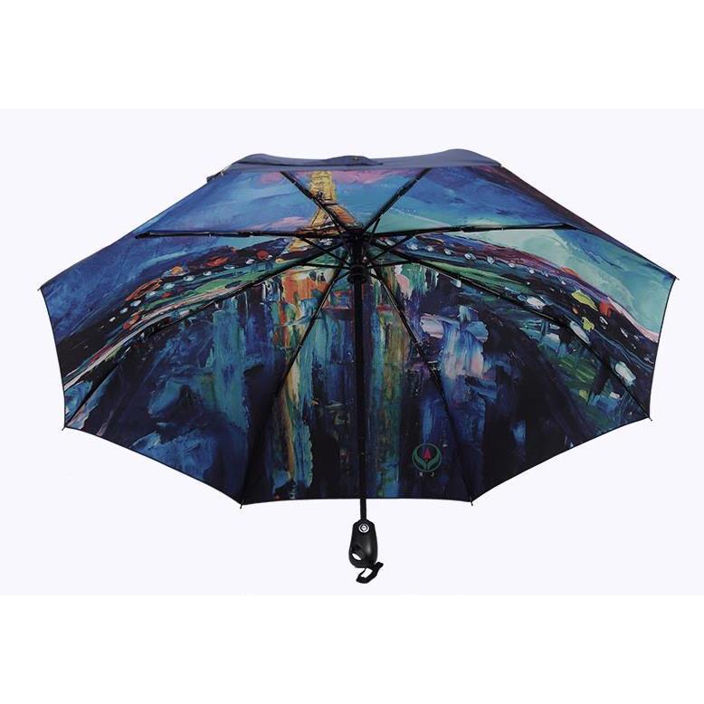 全自动双层超强防晒折叠伞水彩画太阳伞铁塔油画晴雨伞广告伞