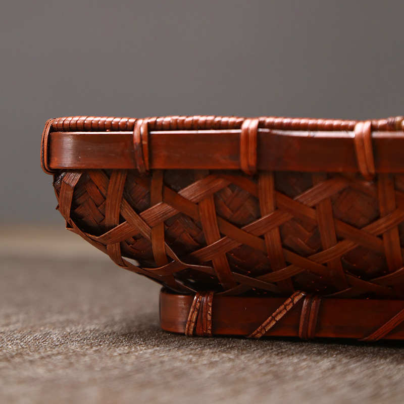 竹编筐收纳筐簸箕筛子手提篮复古圆形竹筐制品家用水果篮果盘代发