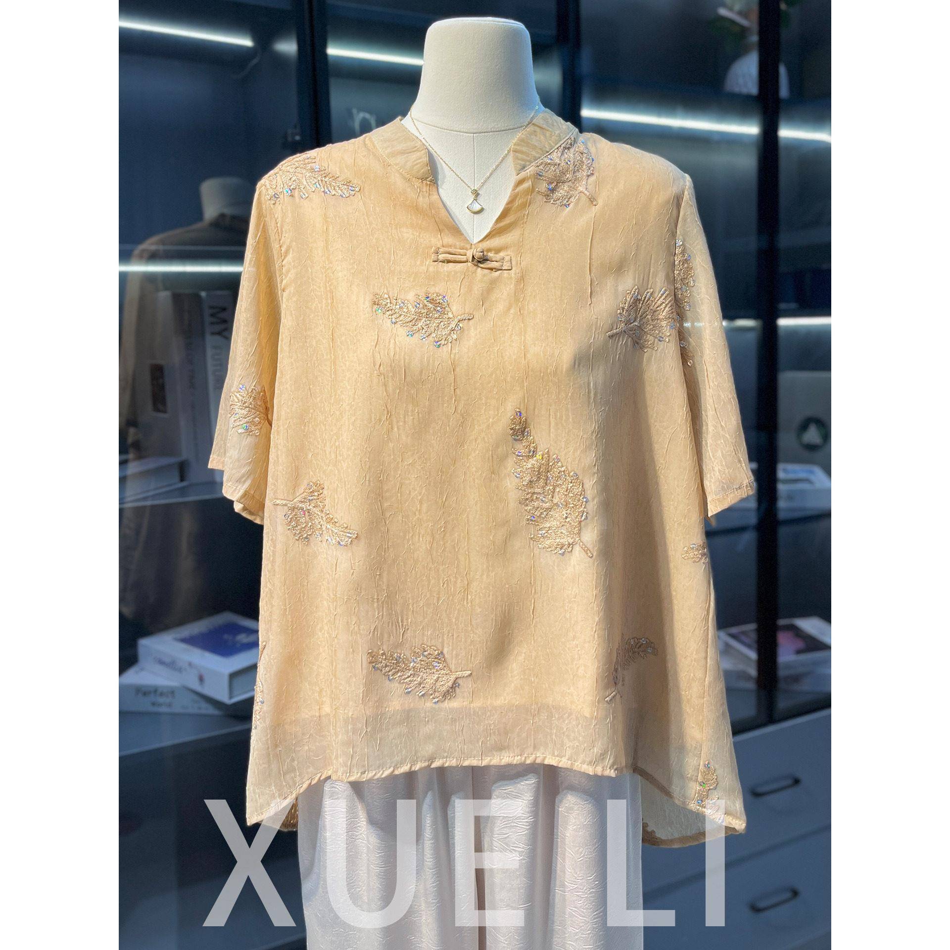 母亲节新中式国风妈妈装套装棉麻女短袖夏装新款上衣服中老年T恤