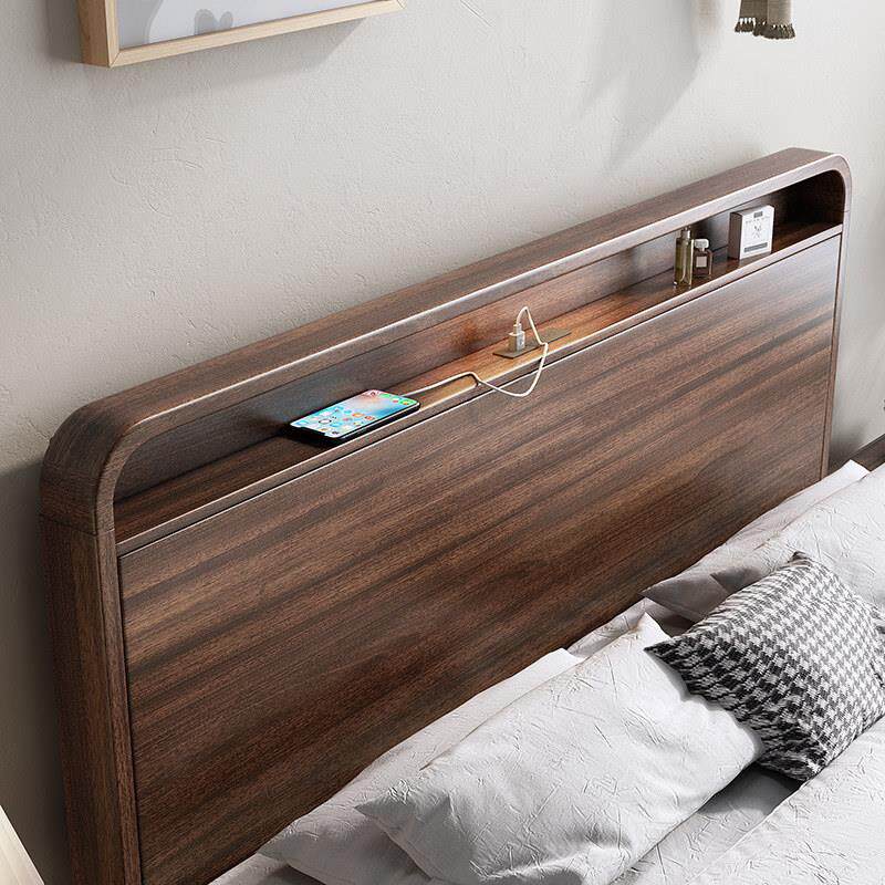 新中式床头储物胡桃木实木床头单买2米x2米2大床1米8双人高箱体式