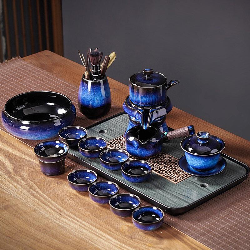 整套功夫茶具套装家用客厅办公室窑变自动泡茶壶盖碗轻奢高档礼盒