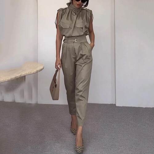 Shoulder slimming waist belt decorative pants set