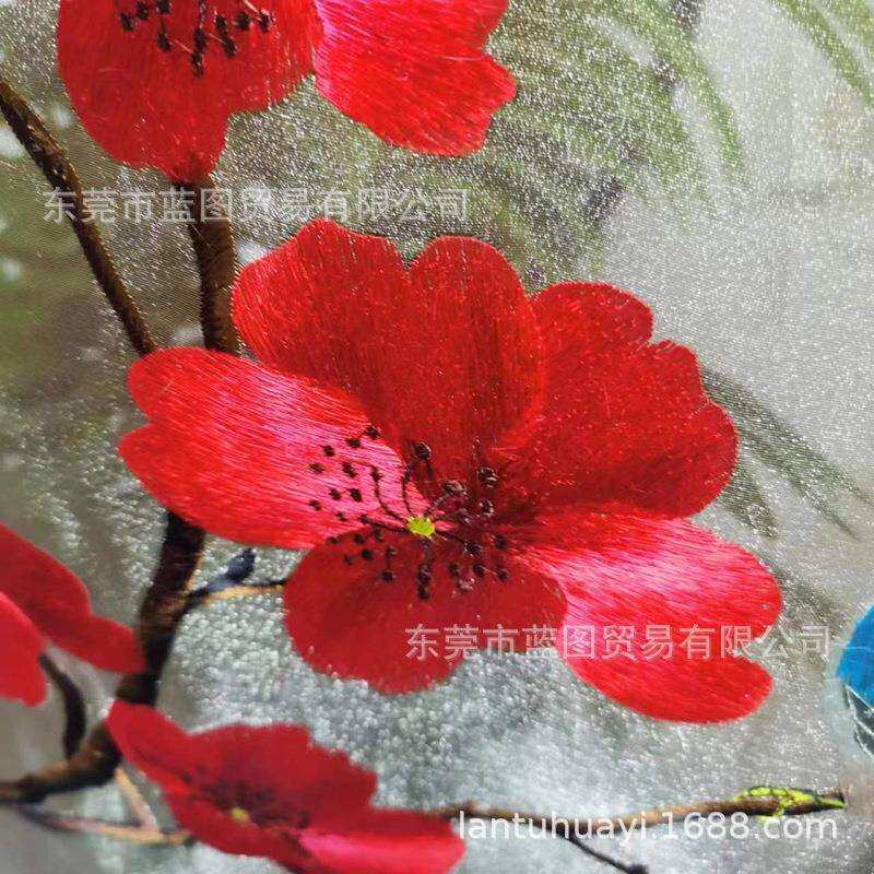 苏州双面绣玄关屏风隔断画心机绣个性中国风梅花红火吉祥透明刺绣