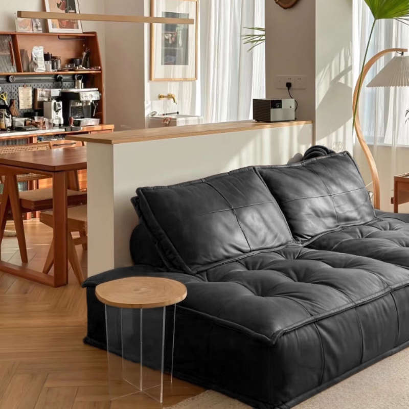 网红奶油风豆腐懒人沙发意式小户型出租屋客厅直排方块单人沙发椅