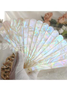 手工滴胶螺钿贝壳扇子汉服拍照道具仿古董母贝折扇