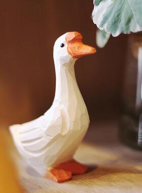 鹿妖商店 大鹅 白鹅 纯手工木雕 呆头鹅 胖鹅 实木摆件 创意摆件