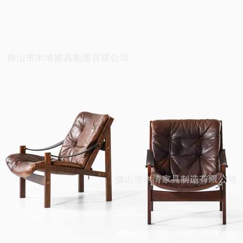 中古实木休闲椅客厅复古沙发椅设计师原木椅靠背椅民宿样板间单椅