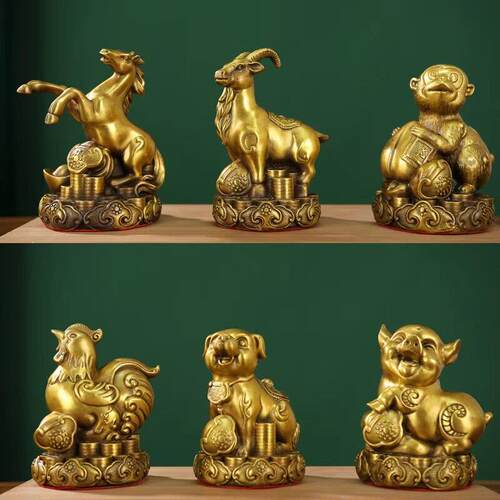 全铜十二生肖摆件铜牛鼠虎兔龙蛇马羊猴鸡狗猪吉祥物家居桌面礼品