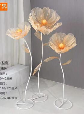 假手工仿花红具色花婚礼路引布置道真美陈装饰TEV丝网花成品花艺