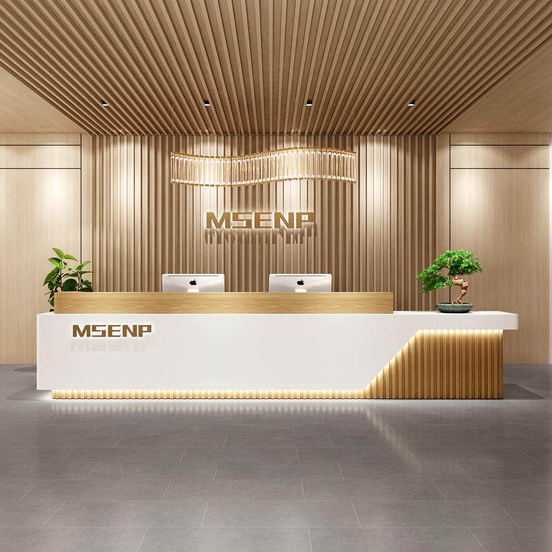 公司前台酒店大厅接待台烤漆售楼部咨询桌密度板柜台简约现代收银