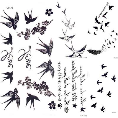 Cute Swallow Bird Feather Temporary Stickers Flower Branch