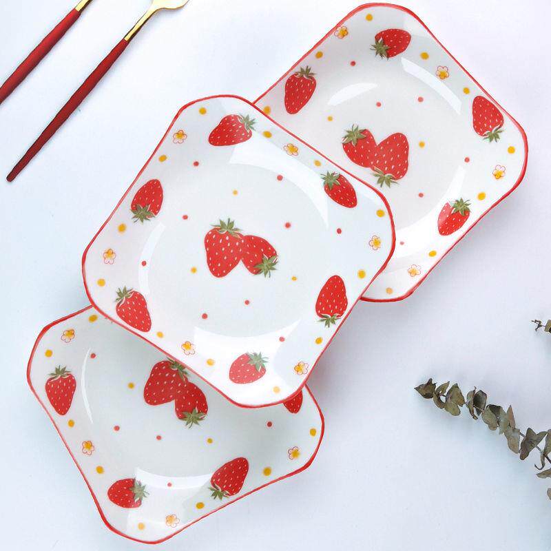 草莓碗可爱少女心家用陶瓷菜盘小碗网红餐具盘子套装防烫组合