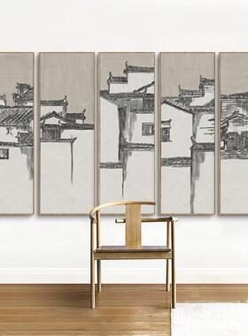 青画瓦白墙头QZ202205新中式徽派建五联客厅装饰茶室禅筑意画马墙
