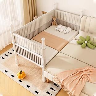 儿童铁艺拼接床加宽床高低可调婴儿床大人可睡高护栏铁艺小床