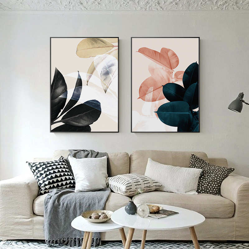 北欧植物壁画客厅装饰画沙发背景墙挂画餐厅卧室艺术叶子油画批发