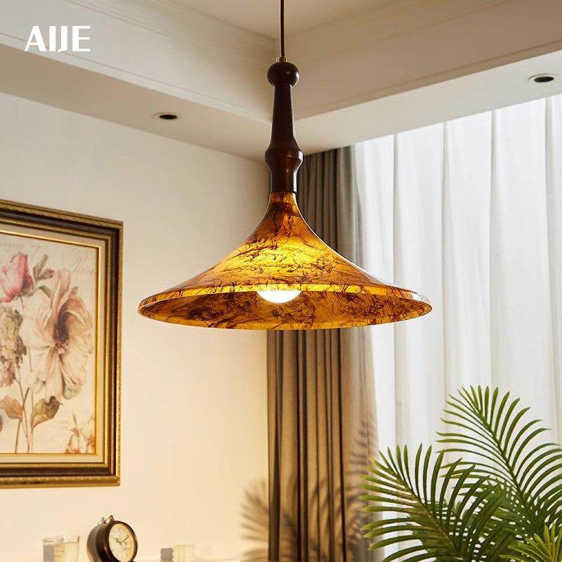 复古法式中古吊灯餐厅吧台风彩绘落霞可升降式设计伸缩艺术创意灯