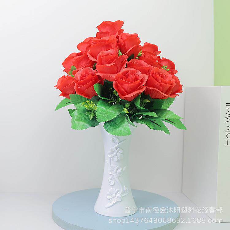 仿真6头石榴玫瑰花束家居客厅餐桌摆放绢花假花婚庆软装工程