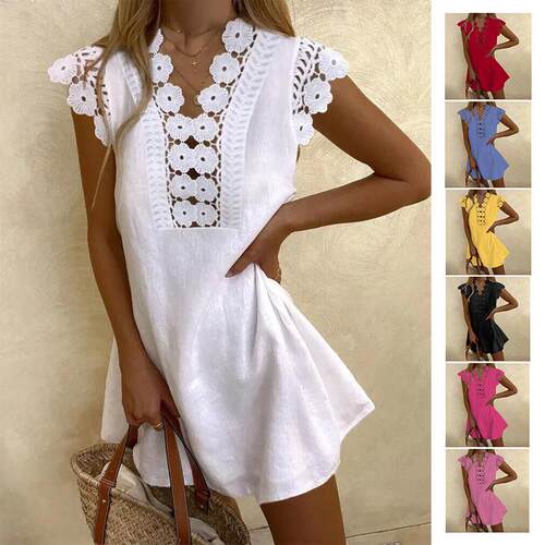 Ladies' wrinkled lace cool dress