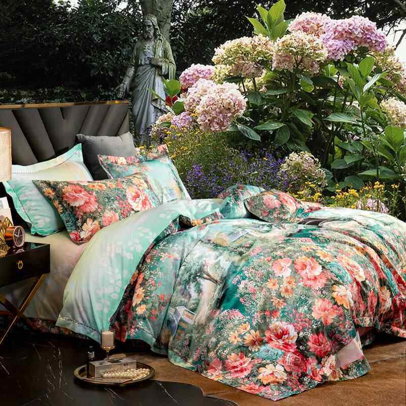 高档高端婚欧式贡提花缎四件套全棉纯床单被套大红色婚庆棉结床上