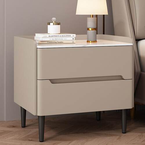 CBD岩板床头柜全实木简约现代轻奢高级感家用卧室储物