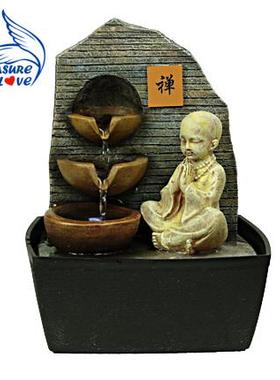 正品风水轮流水喷 小和尚创意礼室品 办泉公假 家居办山公桌面摆