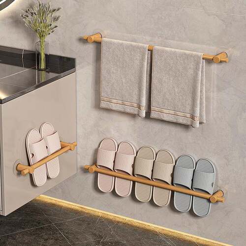 Wall-mounted bathroom slipper rack, no-drilling required, fo
