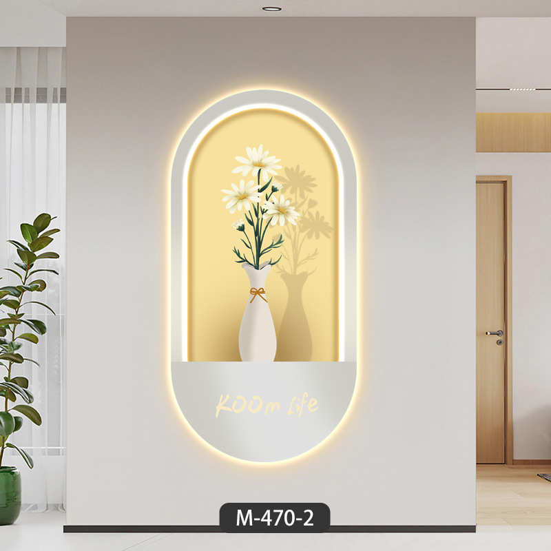 现代轻奢玄关装饰画创意椭圆形led灯画高级感客厅走廊过道墙挂画图片