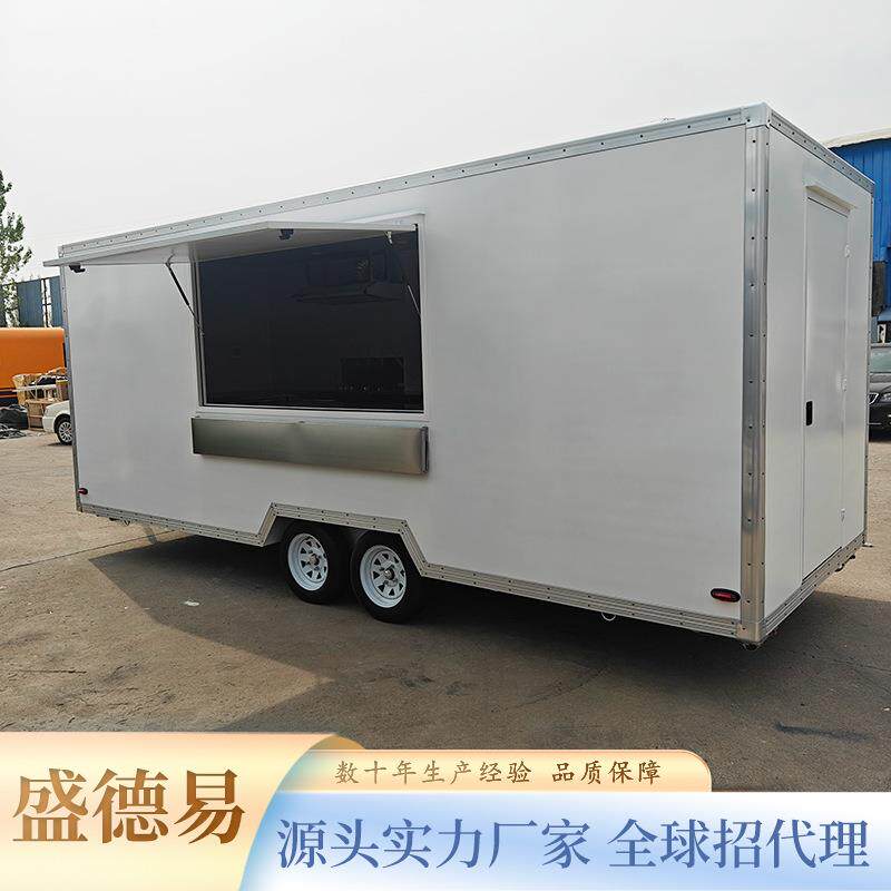 户外营地主题奶茶巴士车金属质感冰淇淋咖啡多功能牵引餐车厂家