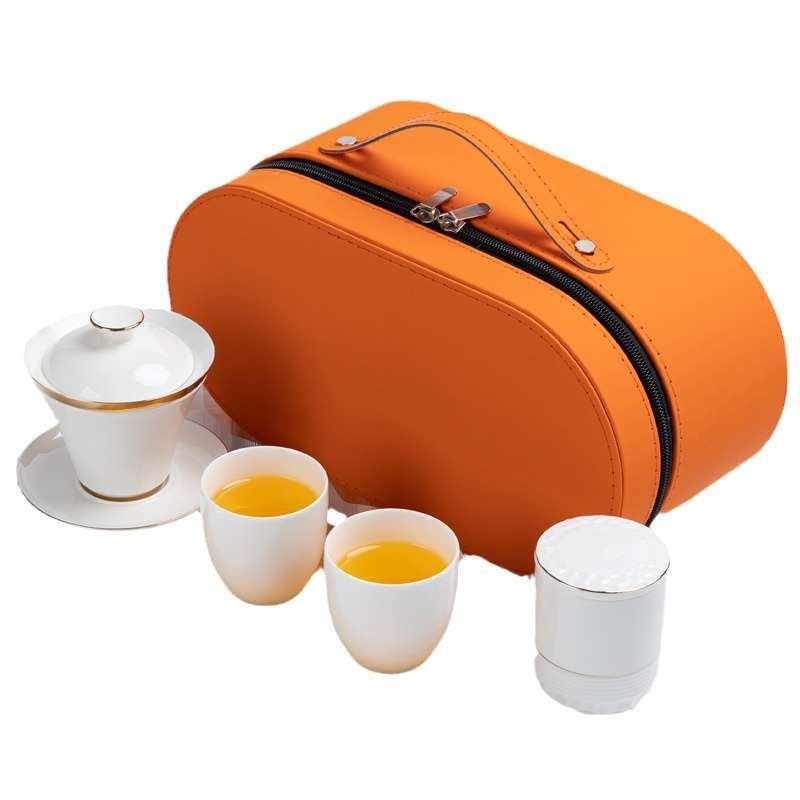 高档羊脂玉旅行茶具个人杯带过滤盖碗家用泡茶器商务简约户外茶具