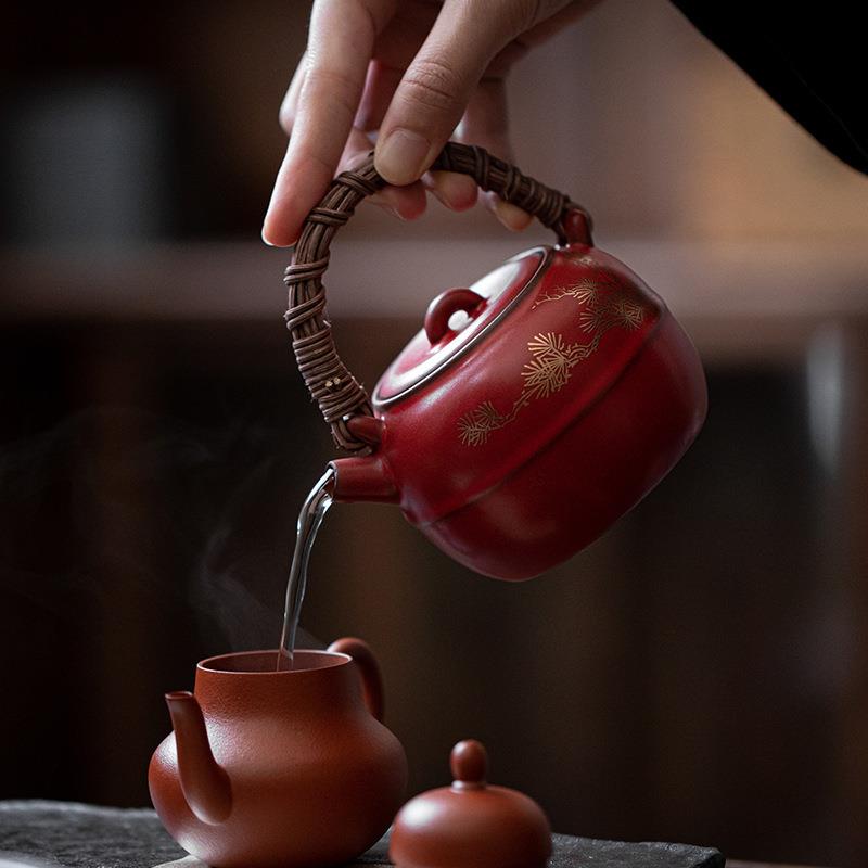 弥言苏打釉藤编煮茶壶套装家用炭火酒精炉陶瓷烧水壶温茶炉围炉